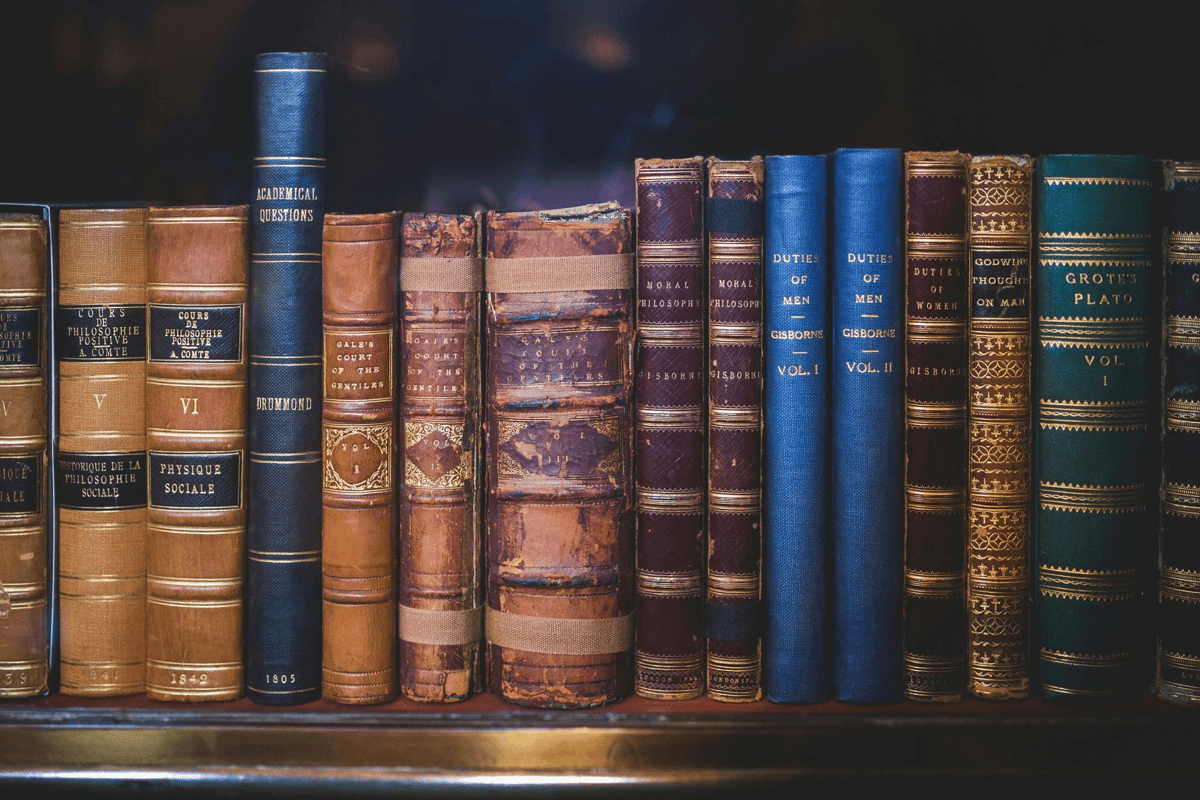 Latin books on a desk